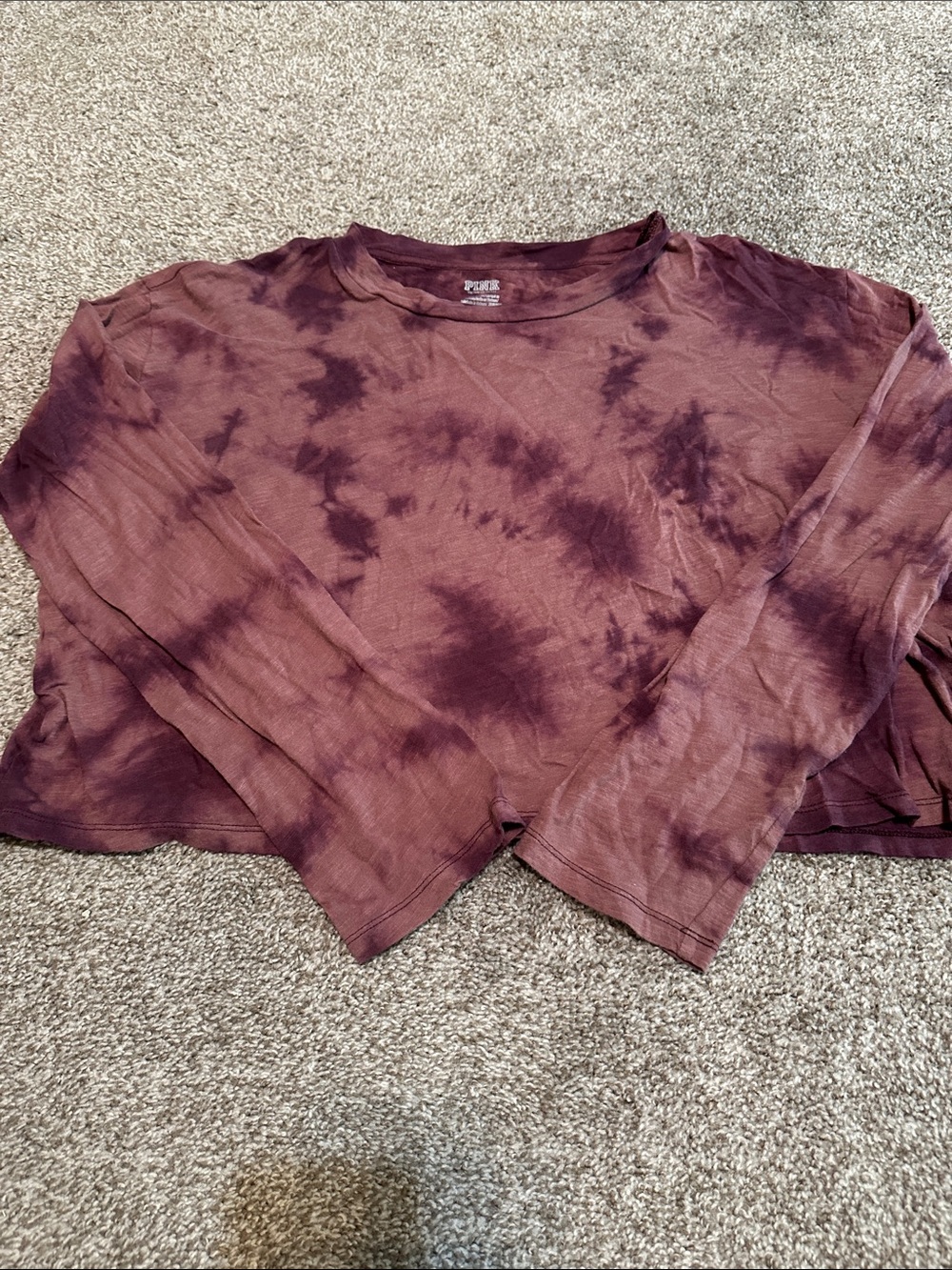 PINK Victoria's Secret Plum Tie-Dye Long Sleeve Crop Top
